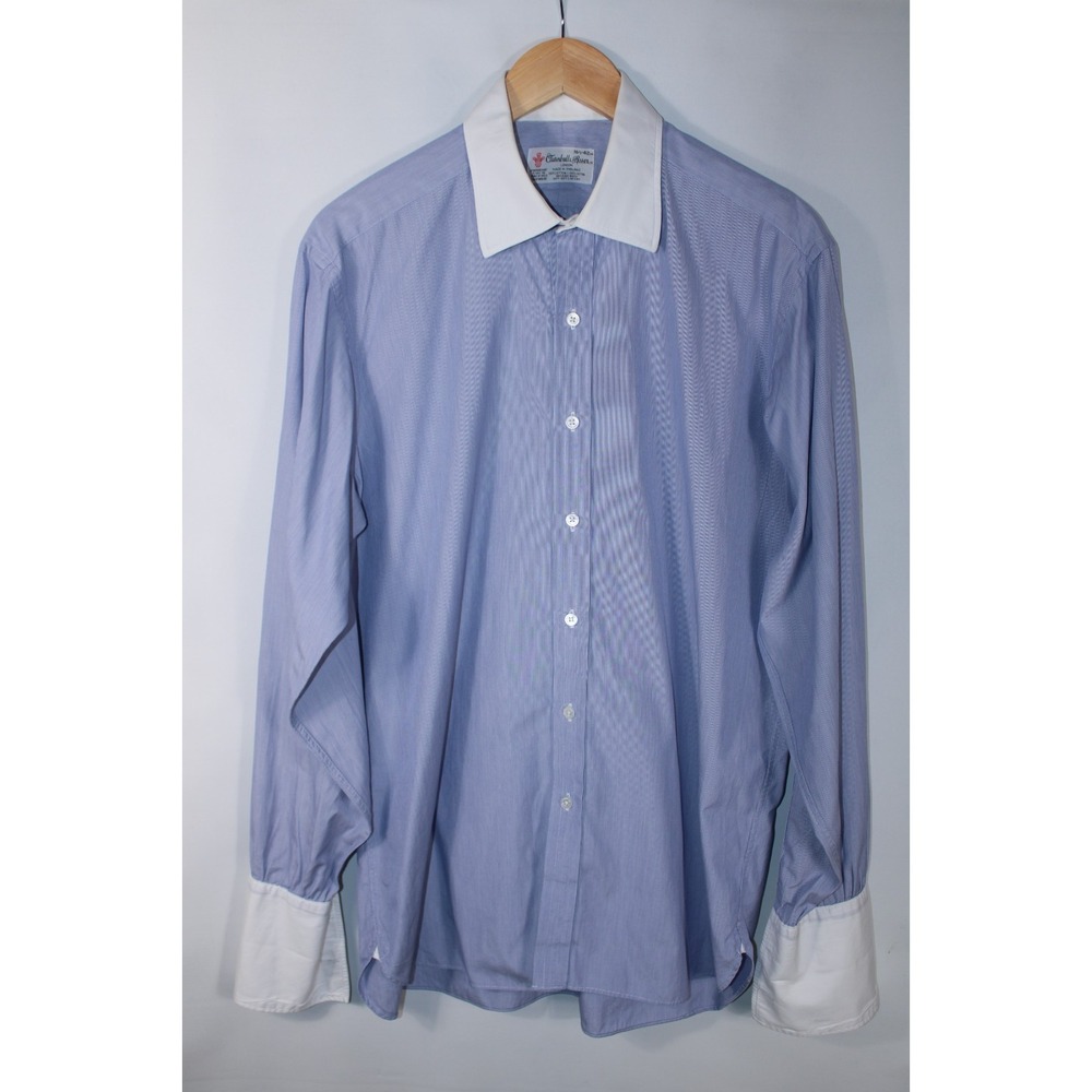 Turnbull & Asser Men's Size 16.5 - 42 Blue White Striped French Cuff Dress Shirt